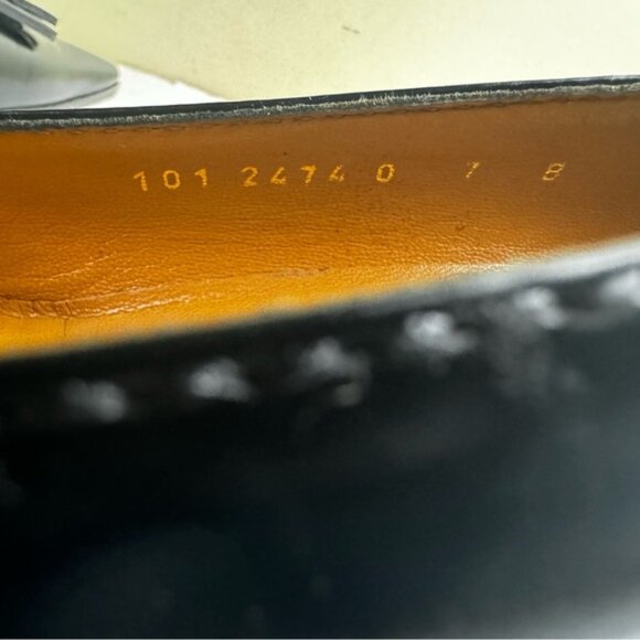 Gucci Tom Ford Vintage NEW Leather Logo Square Toe Kitten Heel shoes Loafers 7B - Picture 12 of 16